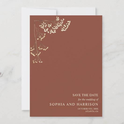 Rustic Gypsophila Terracotta Wedding Save the Data Date (Voorkant)