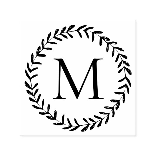 Rustic Hand Drawn Foliage met aangepast monogram Zelfinktende Stempel (Design)