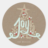 Rustic Hand Lettered Joy Calligraphy Kraft Holiday Ronde Sticker (Voorkant)