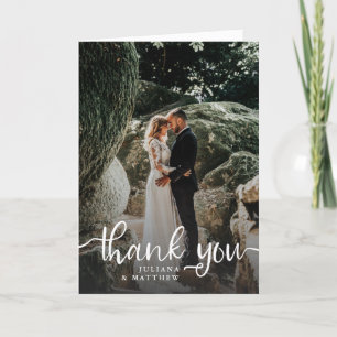 Rustic Hand Lettered Script Wedding Photo Bedankkaart