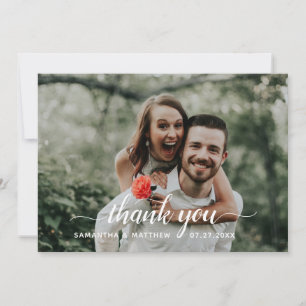 Rustic Hand Lettered Script Wedding Photo Bedankkaart