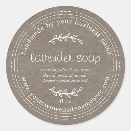 Rustic Handmade Lavender Soap Kraft Paper Ronde Sticker (Voorkant)