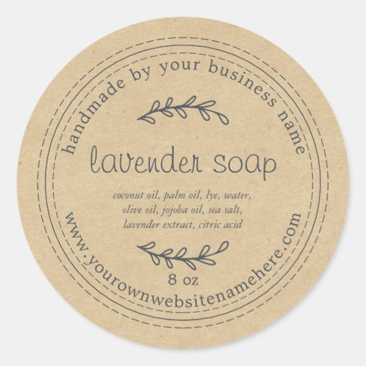 Rustic Handmade Lavender Soap Kraft Paper Ronde Sticker (Voorkant)