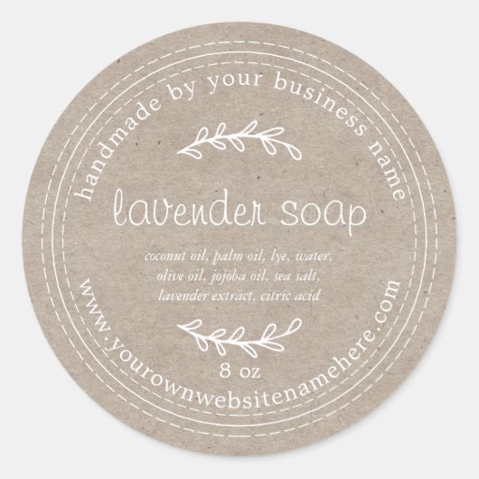 Rustic Handmade Lavender Soap Kraft Paper Ronde Sticker (Voorkant)