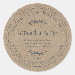 Rustic Handmade Lavender Soap Kraft Paper Ronde Sticker