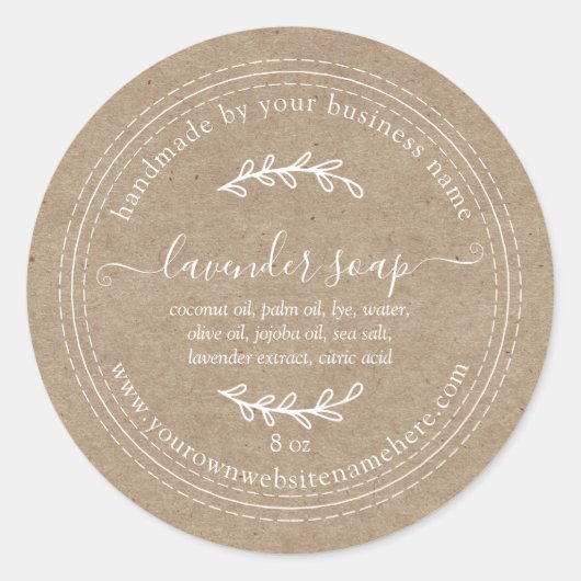 Rustic Handmade Lavender Soap Kraft Paper Ronde Sticker (Voorkant)