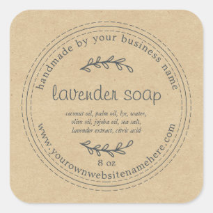 Rustic Handmade Lavender Soap Kraft Paper Vierkante Sticker