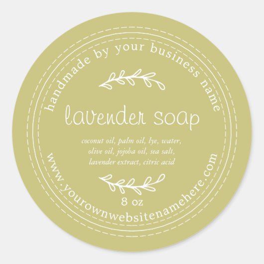 Rustic Handmade Lavender Soap Olive Green Ronde Sticker (Voorkant)