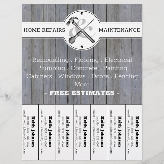 Rustic Handyman Grey Wood  Bouw Flyer (Voorkant)