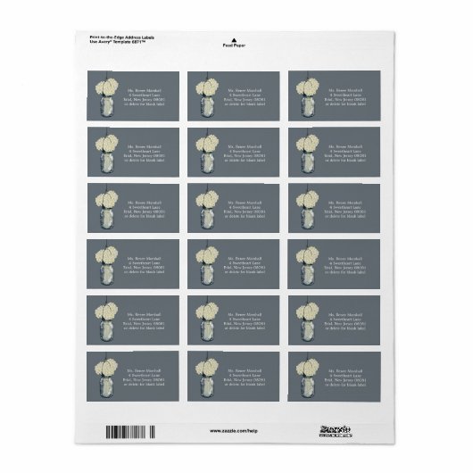 Rustic Hanging Mason Jar Hydrangeas Etiket (Full Sheet)