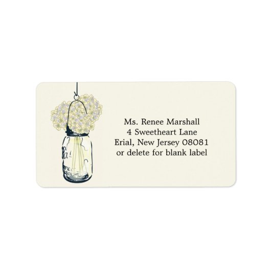 Rustic Hanging Mason Jar Hydrangeas Etiket (Voorkant)