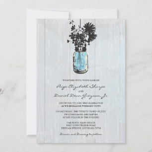 Rustic Hanging Mason Jar Wedding Kaart