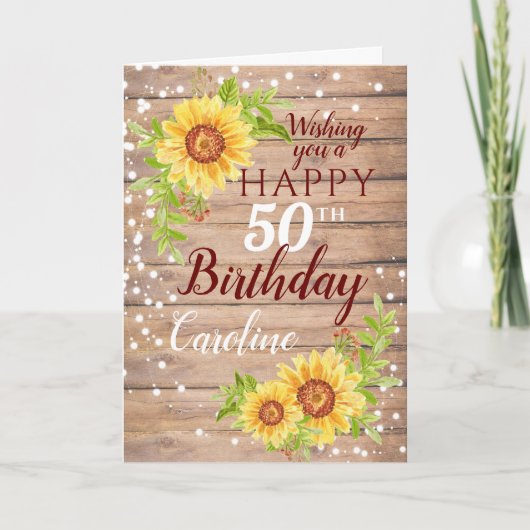Rustic Happy 50th Birthday Floral Sunflower Kaart (Voorkant)
