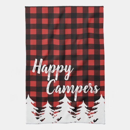 Rustic Happy Campers Buffalo Check Pset Theedoek (Verticaal)
