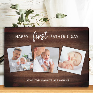 Rustic Happy First Vaderdag Wooden 3 Foto Fotoplaat