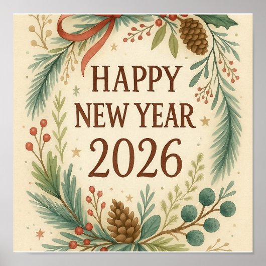 rustic happy new year wall poster (Voorkant)