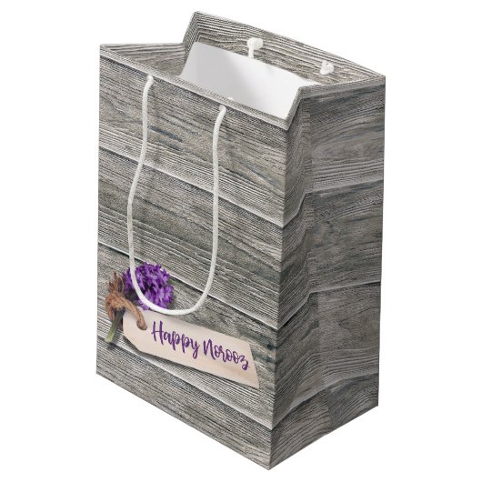 Rustic Happy Norooz Hyacinth - Medium Gift Bag Medium Cadeauzakje (Achterkant Gekanteld)