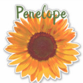 Rustic Happy Sunflower met naam Sticker (Voorkant)
