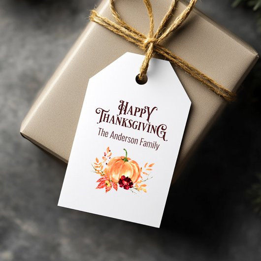 Rustic Happy Thanksgiving herfst pompoen waterverf Cadeaulabel