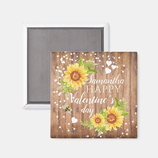 Rustic Happy Valentine's Floral Sunflower Magnet (Recto/Verso)