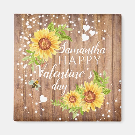 Rustic Happy Valentine's Floral Sunflower Magnet (Devant)