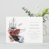 Rustic Harbor Yacht Sailboat Waterverf Weddenschap Kaart (Staand voorkant)