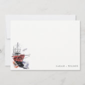 Rustic Harbor Yacht Sailboat Waterverf Weddenschap Notitiekaartje (Voorkant)