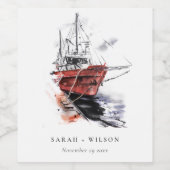 Rustic Harbor Yacht Sailboat Waterverf Weddenschap Wijn Etiket (Enkel label)