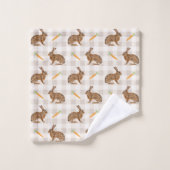 Rustic Hares And Carrots Beige Gingham Pattern (Gant de toilette)