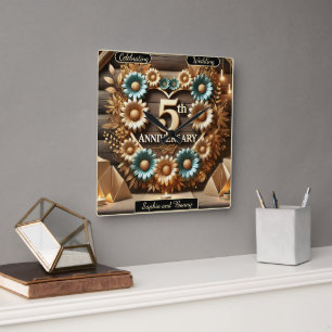 Rustic Harmony 5e Jubileum Bloemen Meesterwerk Vierkante Klok