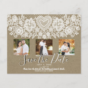 Rustic Hart Witte Kanten Kraft Foto Save the Date