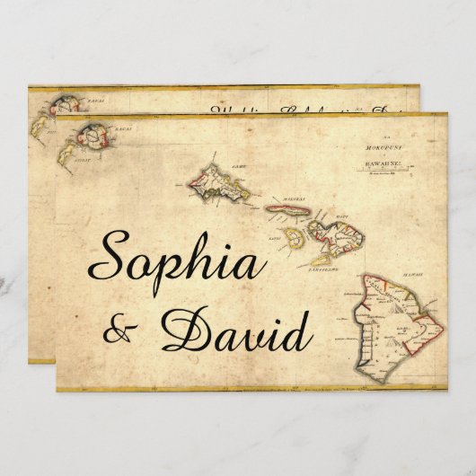 Rustic Hawaiian ThMED Map Wedding Uitnodiging (Voorkant / Achterkant)