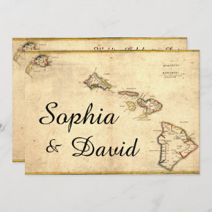 Rustic Hawaiian ThMED Map Wedding Uitnodiging