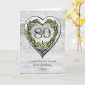 Rustic Heart 80th Birthday Kaart (Gele Bloem)