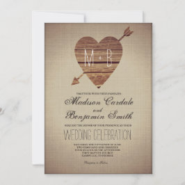 Rustic Heart Arrow Country Wedding Invitations Kaart