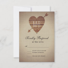 Rustic Heart Arrow Country Wedding RSVP-kaarten RSVP Kaartje