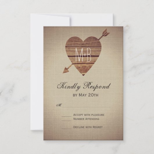 Rustic Heart Arrow Country Wedding RSVP-kaarten RSVP Kaartje (Voorkant)