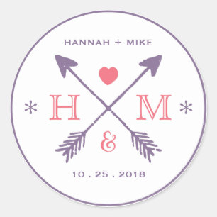 Rustic Heart Arrow Wedding for Monogram Sticker