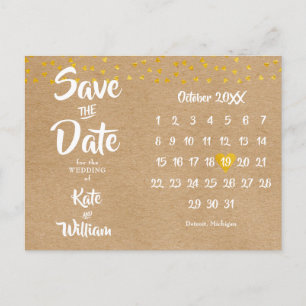 Rustic Heart Calendar Boho Save the Date Briefkaart