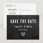 Rustic Heart Chalkboard Wedding Save the Date Briefkaart (Voorkant / Achterkant)