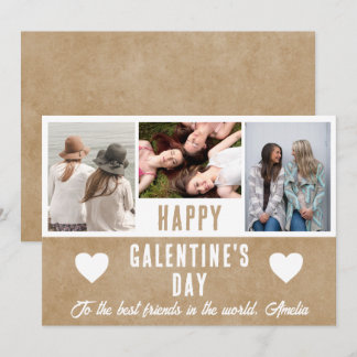 Rustic Heart Galentine's Day Vrienden 3 Foto Feestdagenkaart