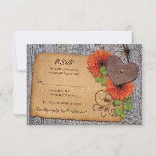 Rustic Heart Oranje Margriet Landelijke Trouw RSVP Kaartje