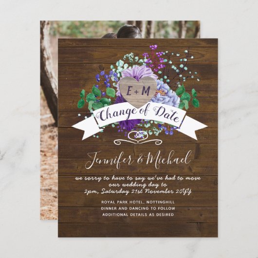 Rustic Heart PHOTO Paars Floral CHANGE DATUM (Voorkant / Achterkant)