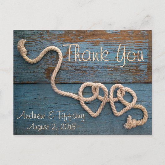 Rustic Heart Rope Wedding Dank u Briefkaart (Voorkant)