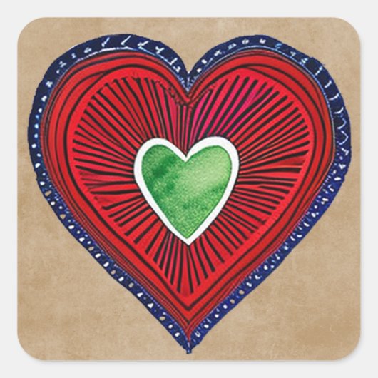 Rustic Heart Valentijnsdag Vierkante Sticker (Voorkant)
