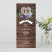 Rustic Heart Wedding Menu Blue Waterverf Flowers Kaart (Staand voorkant)
