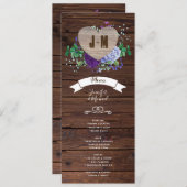 Rustic Heart Wedding Menu Blue Waterverf Flowers Kaart (Voorkant / Achterkant)