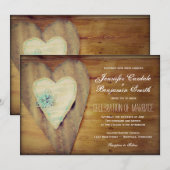 Rustic Hearts Barn Wood Country Wedding Invites Kaart (Voorkant / Achterkant)