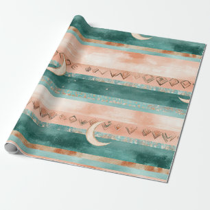 Rustic Hemels Streepjes Motief Maan Zon Aards (8) Cadeaupapier
