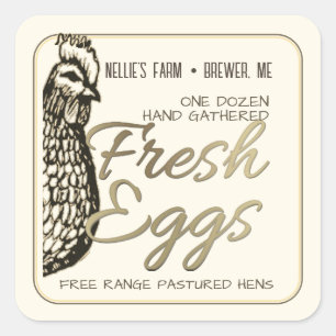Rustic Hen Gold Text Fresh Egg Sticker voor dozen